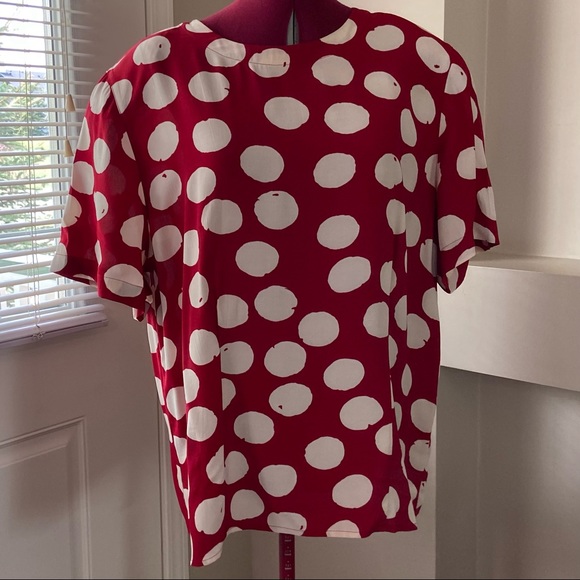 Rena Rowan  for Saville women red and white shoulder padded top. Size 16W. Used - Picture 7 of 8